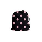 Polka Dots - Pink on Black Drawstring Pouch (S)