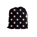 Polka Dots - Pink on Black Drawstring Pouch (L)