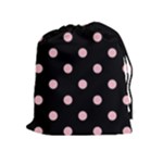 Polka Dots - Pink on Black Drawstring Pouch (XL)