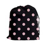 Polka Dots - Pink on Black Drawstring Pouch (XXl)