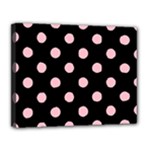 Polka Dots - Pink on Black Canvas 14  x 11  (Stretched)