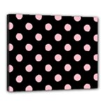 Polka Dots - Pink on Black Canvas 20  x 16  (Stretched)
