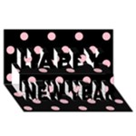 Polka Dots - Pink on Black Happy New Year 3D Greeting Card (8x4)