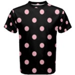 Polka Dots - Cherry Blossom Pink on Black Men s Cotton Tee