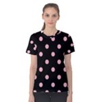 Polka Dots - Cherry Blossom Pink on Black Women s Cotton Tee