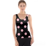 Polka Dots - Cherry Blossom Pink on Black Tank Top