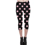 Polka Dots - Cherry Blossom Pink on Black Capri Leggings