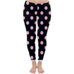 Polka Dots - Cherry Blossom Pink on Black Winter Leggings