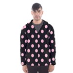Polka Dots - Cherry Blossom Pink on Black Hooded Wind Breaker (Men)