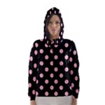 Polka Dots - Cherry Blossom Pink on Black Hooded Wind Breaker (Women)
