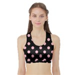 Polka Dots - Cherry Blossom Pink on Black Women s Sports Bra with Border