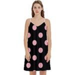 Polka Dots - Cherry Blossom Pink on Black Women s Reversible Sports Bra with Border