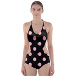 Polka Dots - Cherry Blossom Pink on Black Cut-Out One Piece Swimsuit