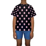 Polka Dots - Cherry Blossom Pink on Black Kid s Short Sleeve Swimwear
