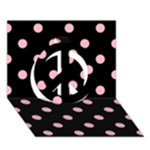 Polka Dots - Cherry Blossom Pink on Black Peace Sign 3D Greeting Card (7x5)
