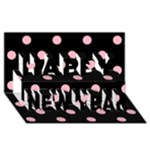 Polka Dots - Cherry Blossom Pink on Black Happy New Year 3D Greeting Card (8x4)