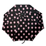 Polka Dots - Cherry Blossom Pink on Black Folding Umbrella