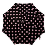 Polka Dots - Cherry Blossom Pink on Black Hook Handle Umbrella (Large)