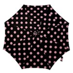 Polka Dots - Cherry Blossom Pink on Black Hook Handle Umbrella (Small)