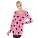 Polka Dots - Black on Flamingo Pink Women s Tie Up Tee