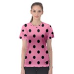 Polka Dots - Black on Flamingo Pink Women s Sport Mesh Tee
