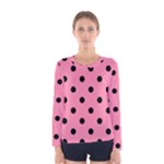 Polka Dots - Black on Flamingo Pink Women s Long Sleeve T-shirt