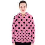 Polka Dots - Black on Flamingo Pink Women s Zipper Hoodie