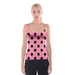 Polka Dots - Black on Flamingo Pink Spaghetti Strap Top