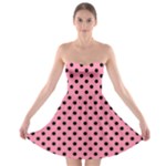 Polka Dots - Black on Flamingo Pink Strapless Bra Top Dress