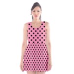 Polka Dots - Black on Flamingo Pink Scoop Neck Skater Dress
