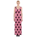 Polka Dots - Black on Flamingo Pink Maxi Thigh Split Dress