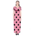 Polka Dots - Black on Flamingo Pink Short Sleeve Maxi Dress