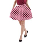 Polka Dots - Black on Flamingo Pink A-Line Pocket Skirt