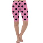Polka Dots - Black on Flamingo Pink Cropped Leggings