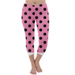 Polka Dots - Black on Flamingo Pink Capri Winter Leggings
