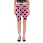 Polka Dots - Black on Flamingo Pink Yoga Cropped Leggings
