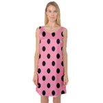 Polka Dots - Black on Flamingo Pink Sleeveless Satin Nightdress