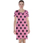 Polka Dots - Black on Flamingo Pink Short Sleeve Nightdress