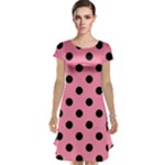 Polka Dots - Black on Flamingo Pink Cap Sleeve Nightdress