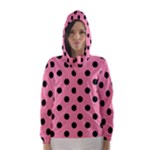 Polka Dots - Black on Flamingo Pink Hooded Wind Breaker (Women)