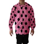Polka Dots - Black on Flamingo Pink Hooded Wind Breaker (Kids)