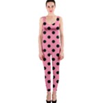 Polka Dots - Black on Flamingo Pink OnePiece Catsuit