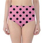 Polka Dots - Black on Flamingo Pink High-Waist Bikini Bottoms