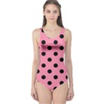 Polka Dots - Black on Flamingo Pink One Piece Swimsuit