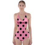 Polka Dots - Black on Flamingo Pink Cut-Out One Piece Swimsuit