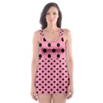 Polka Dots - Black on Flamingo Pink Skater Dress Swimsuit