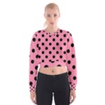 Polka Dots - Black on Flamingo Pink Women s Cropped Sweatshirt