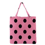 Polka Dots - Black on Flamingo Pink Grocery Tote Bag