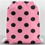 Polka Dots - Black on Flamingo Pink Drawstring Bag (Large)