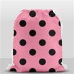 Polka Dots - Black on Flamingo Pink Drawstring Bag (Small)